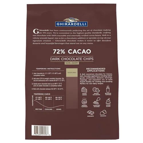 Vista 4 de Ghirardelli Chocolate Company 72% Cacao - Chips de chocolate oscuro, bolsa de 5 libras (paquete de 1)