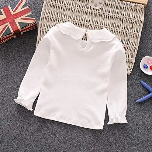 Vista 2 de Blusas de manga larga para bebé y niño, color sólido, cuello de muñeca