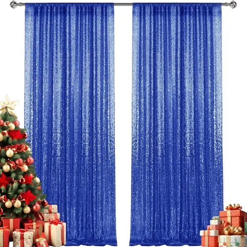 Vista 75 de 2 paneles de cortinas de fondo de lentejuelas verdes de 8 pies, cortinas de fondo de fotografía con purpurina para decoración de Navidad, boda