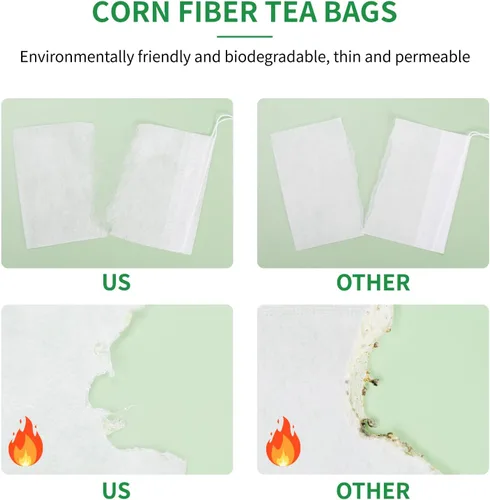 Vista 5 de Infusor de té desechable de fibra de maíz, bolsas de filtro de té con cordón para hojas sueltas, yerba mate, material seguro y natural, 3.94 x 3.15