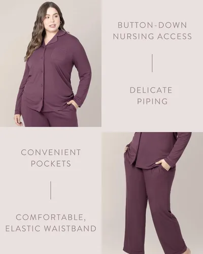 Vista 4 de Kindred Bravely Clea Classic - Conjunto de pijama de manga larga para maternidad y lactancia
