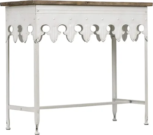 Vista 9 de Creative Co-Op Mesa de sofá de consola rústica de metal con parte superior de madera maciza, color negro Gris oscuro envejecido