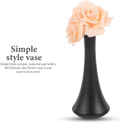 Vista 7 de Negro Cerámica Pequeño Florero Cerámica Hogar Escritorio Flores