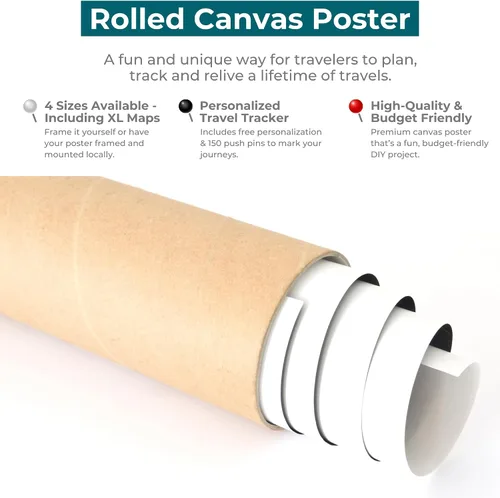 Vista 4 de Póster personalizado enrollado en lienzo con mapa de Estados Unidos, arte de pared grande de 24 x 36 pulgadas, póster de mapa de océanos de Estados