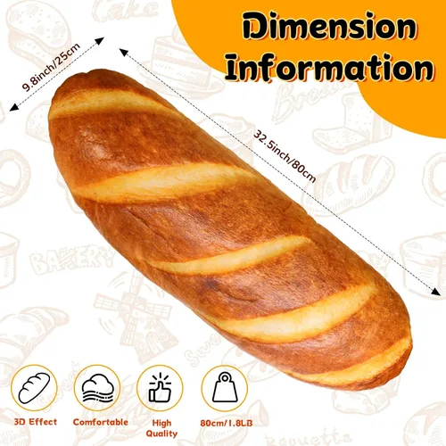 Vista 2 de Almohada 3D de pan simulada, almohada de pan con mantequilla, almohada de baguette, almohada de cuerpo graciosa, peluche relleno de pan