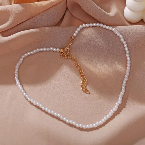 Vista 3 de Luxval Collares de perlas para mujer, joyería de perlas blancas crema, chapado en oro de 14 quilates, hecho a mano, delicado collar con cierre