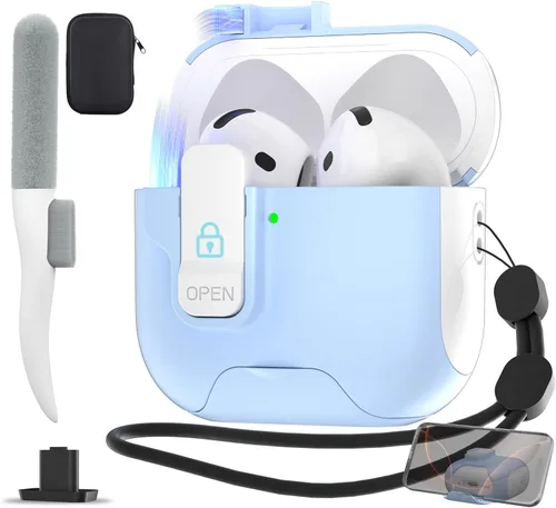 Vista 18 de Maxjoy Funda protectora para AirPods Pro 3 con kit de limpieza, funda rígida militar con bloqueo que absorbe los golpes, azul oscuro