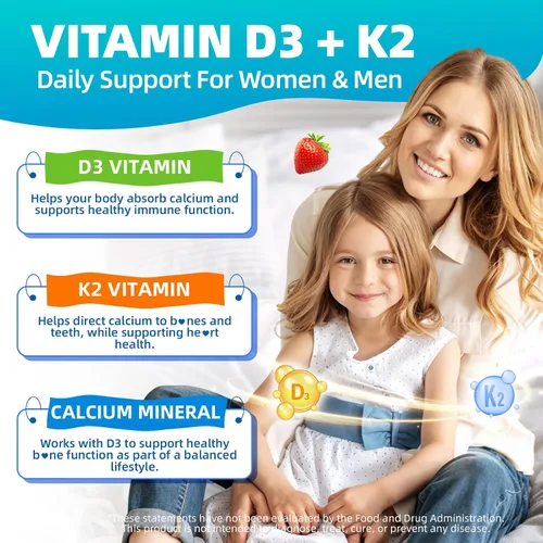 Vista 3 de Vitamin D3 K2 Gummies 5000IU Sugar Free Supplement, 60 Count