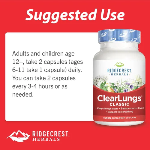 Vista 7 de Ridgecrest Herbal Clearlungs Classic Red Label - 60 cápsulas (paquete de 3)