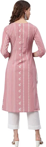 Vista 6 de Janasya Kurta de algodón estampado malva para mujer