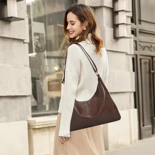 Vista 2 de Bolsos Hobo para mujer, bolsos cruzados de cuero vegano suave, bolso de hombro de cuero bolso de mano holgado