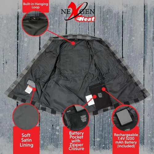 Vista 5 de Nexgen Heat NXL2601SET 'Bonnie' - Camisa de manga de franela calefactada negra y gris para actividades al aire libre con batería