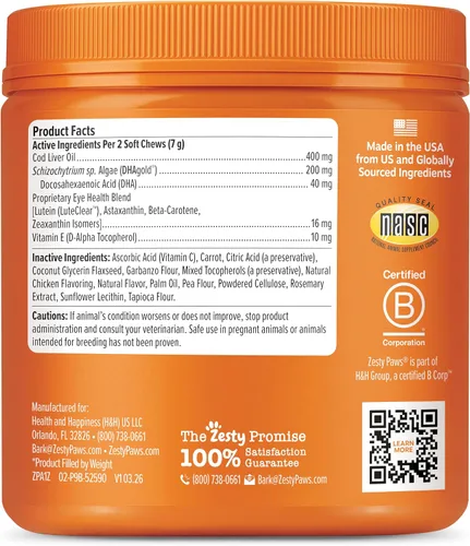 Vista 7 de Zesty Paws Suplemento ocular para perros - Apoyo de la visión con antioxidantes y ácidos grasos Omega 3 - 90 masticables
