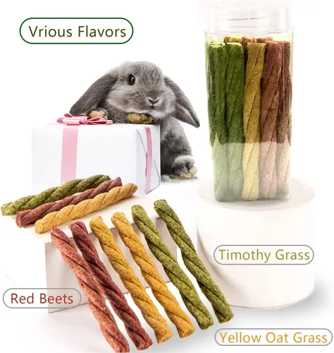 Vista 2 de 20 piezas de juguetes de conejo de sabores mixtos como un hámster Twist, golosinas comestibles para dientes de conejillo de indias