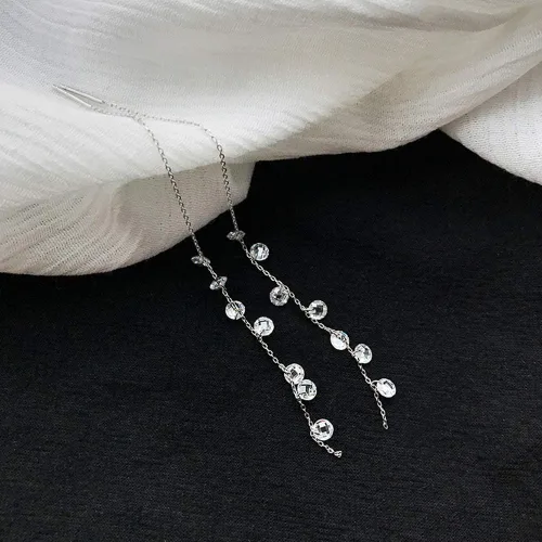 Vista 7 de 925 Sterling Silver Tassel Drop Earrings Long CZ Droplet Dangle Threader Earrings for Women