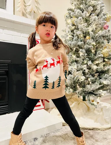 Vista 2 de Menglang Traje de Navidad para bebés y niñas suéter de ciervo de Navidad ropa de invierno