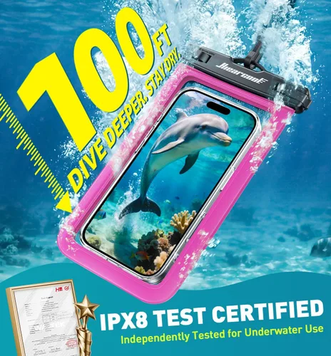 Vista 10 de Hiearcool Funda impermeable IPX8 para iPhone 17/16/15/14 Pro Max, bolsa seca para teléfono celular para artículos esenciales de playa y crucero