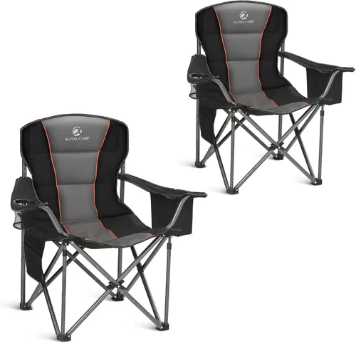 Vista 11 de ALPHA CAMP Silla de Camping 2 Unidades Silla Portátil con Enfriador de 3 Latas Silla Plegable con Bolsillo Lateral y Portavasos, Plegable para Azul