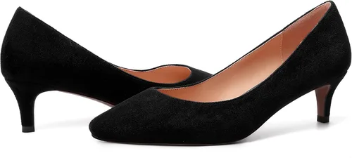 Vista 6 de SKYSTERRY Vestido de gamuza con punta cuadrada para mujer, zapatos de tacón bajo para boda, gatito, zapatos de tacón bajo de 2 pulgadas