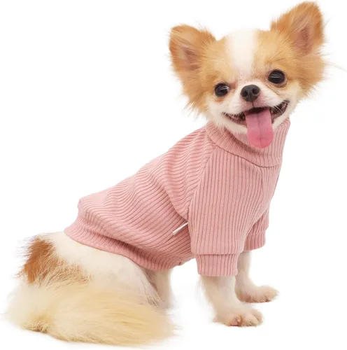 Vista 9 de LOPHIPETS Suéteres de cuello alto para perros pequeños para Chihuahua Teacup Yorkie Cachorro Ropa para Gatos - Rosa Claro Brillante/XXS