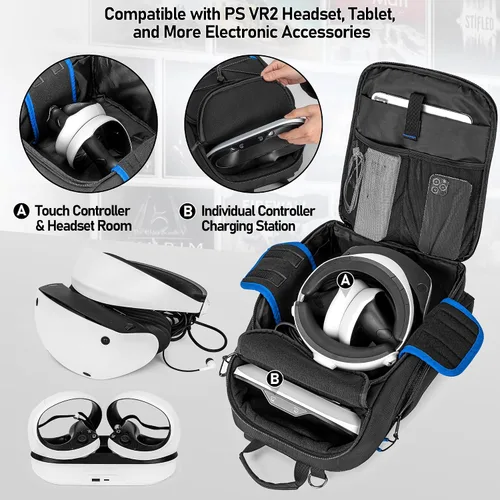 Vista 2 de PGmoon Carrying Case Compatible with PSVR2, Protective Storage Backpack for PSVR 2 Headset & Touch Controllers and More, Individual Room for