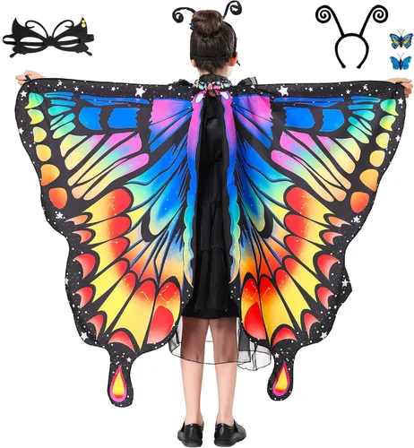 Vista 2 de Tibeha Halloween Butterfly Costume for Adult - Double-Sided Printing Wings Women Kids Girls Cape