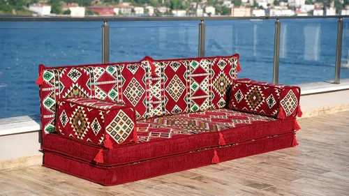 Vista 2 de 8 Thickness Red Arabic Living Room, Moroccan Home Decor, Floor Cushion, Arabic Floor Couch, Turkish Floor Sofa, Ethnic Sofa, Arabic Sofa Seating
