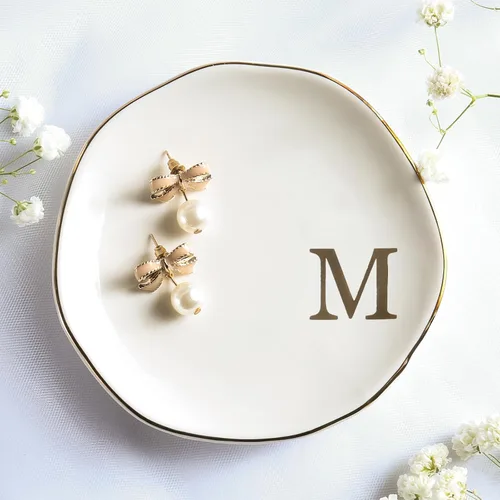 Vista 29 de Bandeja de Cerámica para Joyas, Plato para Anillos, Personalizada con Monograma S, Regalos de Compromiso y Boda, para Cumpleaños, Día de la Madre