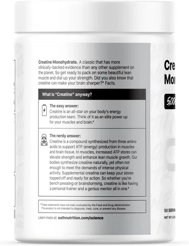 Vista 2 de Oath Nutrition Monohidrato de creatina ultra micronizada en polvo, sin sabor, sin gluten, sin OMG, creatina en polvo para mujeres y hombres, 0.18 oz