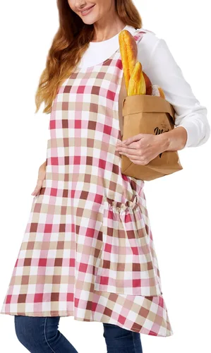 Vista 18 de Delantales ajustables con espalda cruzada para mujer con bolsillos de algodón y lino para cocinar y hornear