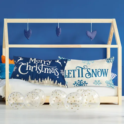 Vista 6 de 2 fundas de almohada navideñas de 20 x 12 pulgadas, fundas de almohada de lino con texto en inglés "Merry Christmas and Let It Snow", fundas