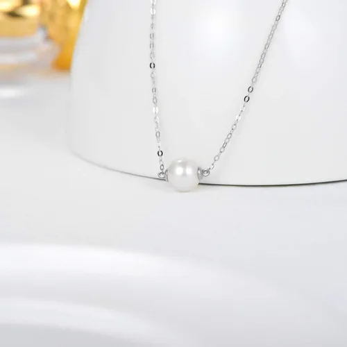 Vista 3 de Collar de perlas de oro macizo de 14 quilates para mujer, delicado collar de perlas cultivadas de agua dulce con colgante de collar con colgante