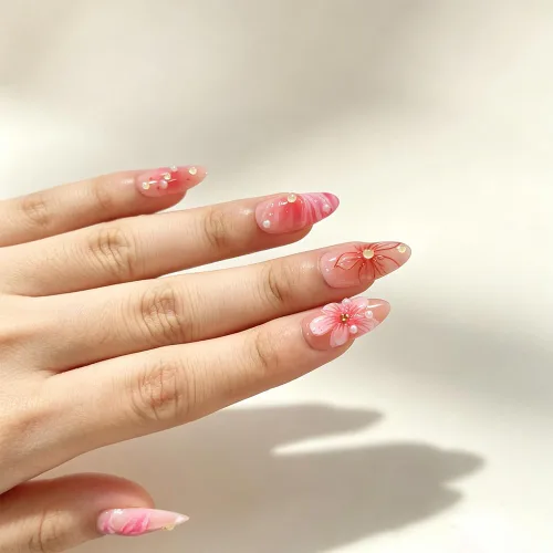 Vista 44 de Uñas postizas a presión medianas con diseño geométrico blanco almendra – 24 uñas postizas reutilizables de ABS brillante, fácil de aplicar, juego