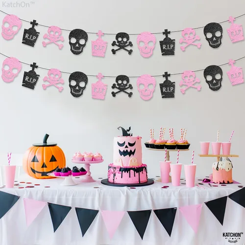 Vista 11 de KatchOn, Guirnalda de Halloween negra con purpurina, enorme, paquete de 10 unidades, guirnalda de decoración de fiesta de Halloween con recortes