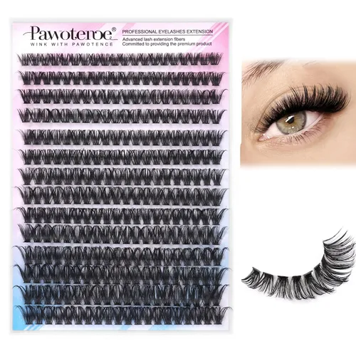 Vista 23 de Kit de Extensión de Pestañas Pawotence DIY 280 piezas, Kit de Racimos de Pestañas Individuales 20D y 30D Naturales 9-15mm, Kit de Extensiones