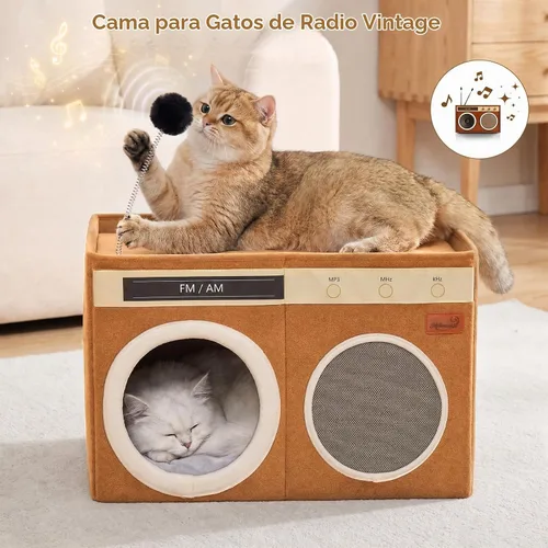 Vista 8 de Retro Radio Cat House, Large Foldable Cat Bed Indoor Cat Cave