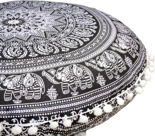 Vista 4 de CRAFT KALA - Funda de cojín redonda de 22" con mandala bohemio para meditación, para sala, asientos, pufs, para sala de estar, sala de yoga, hogar