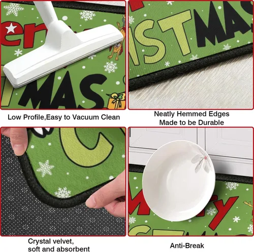 Vista 7 de Juego de 2 alfombras de cocina de Feliz Navidad, tapetes de cocina del Grinch para el suelo, decoración de cocina de Navidad, decoraciones festivas