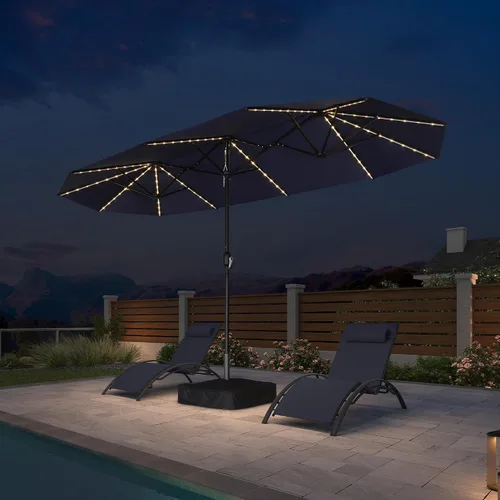 Vista 45 de PURPLE LEAF - Sombrilla de mercado de patio de 13 pies con base rectangular doble cara, sombrilla de mesa para exteriores con manivela, 12 varillas