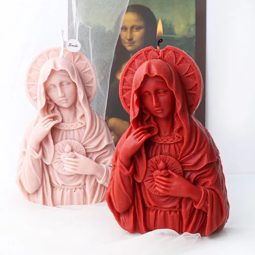 Vista 3 de Molde de estatua de silicona Virgen María, velas de cera hechas a mano, herramienta de fabricación de decoración de arcilla