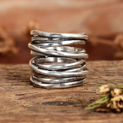 Vista 7 de Boho-Magic Anillos bohemios de plata de ley 925 para mujer, juego de joyas de moda, paquete único de anillos de plata apilables para estilo diario