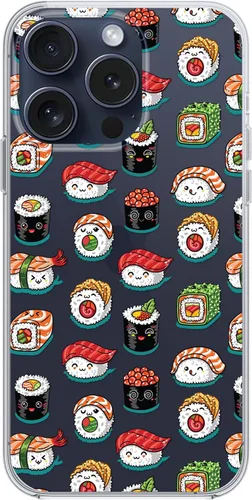 Vista 4 de Blingy's Funda para iPhone 15 Pro Max, divertido patrón de sushi lindo diseño de comida de dibujos animados, funda protectora transparente de TPU