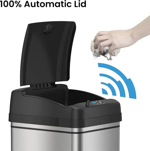 Vista 2 de iTouchless Latas de cocina con sensor automático sin contacto de 13 galones y 2.5 galones con sistema de control de olores, acero inoxidable