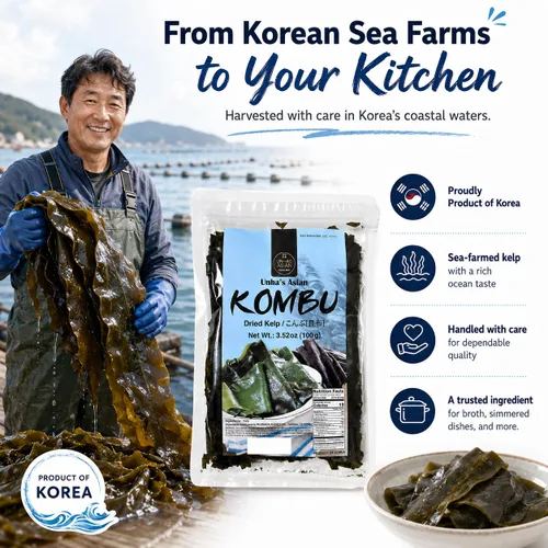 Vista 5 de Unha's Korean Wild Kombu - Kelp seco, 3.52 onzas, producto de Corea Hand-Harvested, Natural, No Added Salt, No MSG, Dashi Broth, Miso Soup, Ramen