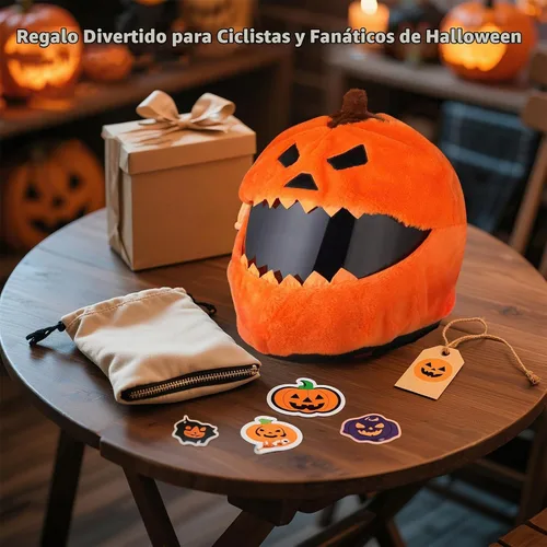 Vista 8 de VCOROS Cubierta de casco de motocicleta de calabaza de Halloween, cubierta de casco de cara completa esponjosa para paseos divertidos