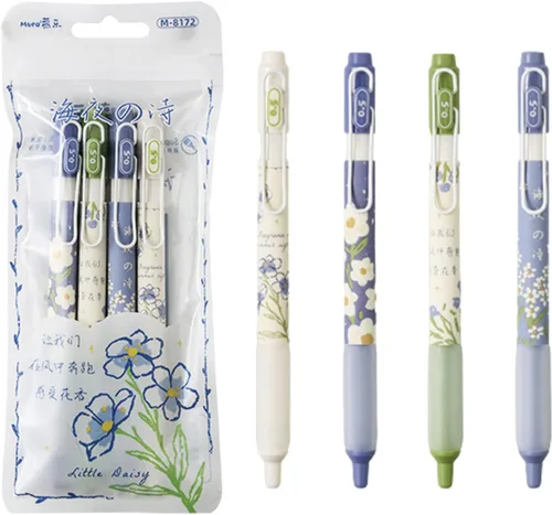 Vista 11 de MOZXIRZ 4 piezas de bolígrafos de gel retráctiles con flores, tinta negra, 0.5mm, para niñas/mujeres, lindos, estéticos, bolígrafos para Flor-1