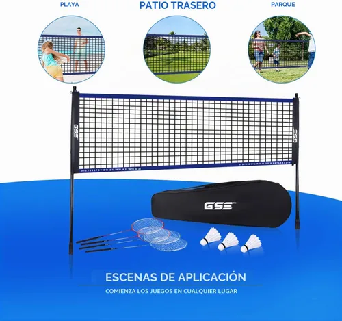 Vista 4 de GSE Badminton Complete Set with Net, 4 Rackets 3 Shuttlecocks & Carry Bag