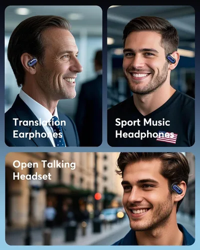 Vista 7 de Traducción AI Auriculares de oído abierto Traductor en tiempo real azul mar