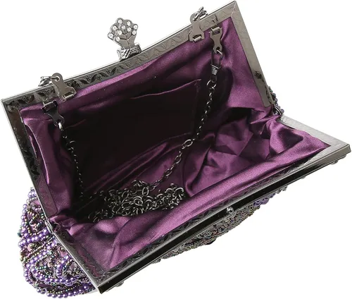 Vista 6 de DA BODAN Bolso de noche para mujer estilo vintage con cuentas y lentejuelas y perlas bolso de hombro para boda novia fiesta de graduación