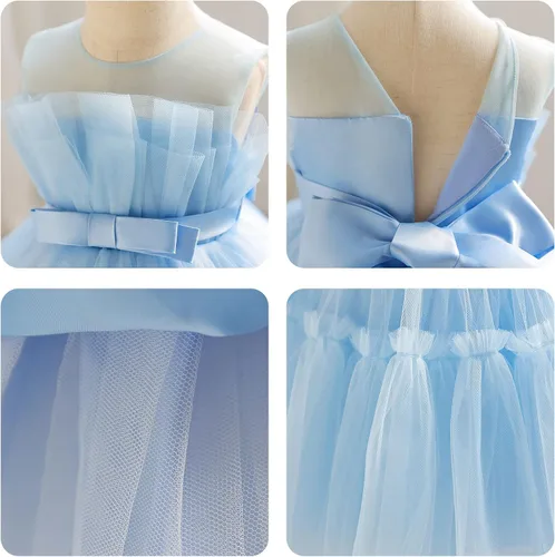 Vista 4 de Miipat Vestido de niña de flores para bebé, boda, fiesta, tul, princesa, vestido de baile, vestido formal con lazo para la cabeza